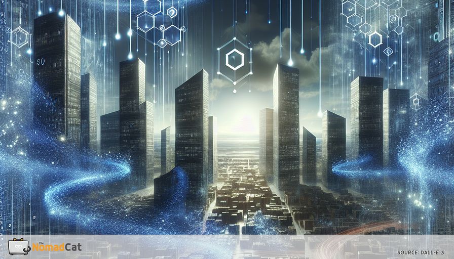 Create an abstract illustration that captures the essence of tech startups navigating the complex landscape of EU data compliance. Visualize a futuristic cityscape where towering structures, symbolizing tech frameworks, are cloaked in a protective, blue-tinted digital veil representing data privacy and security. Ethereal streams of binary code flow through the city, highlighting the integration of Go programming language, depicted as a series of glowing, interconnected nodes. These nodes signify Go’s role in enhancing security and compliance. Subtle, abstract symbols of GDPR and other EU regulations hover in the background, emphasizing their influence on the digital ecosystem. The overall atmosphere should evoke a sense of innovation, security, and the transformative power of technology harmonizing with regulatory standards.
