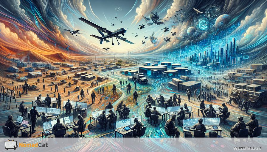 Depict a hypothetical, futuristic landscape that illustrates the harmonious fusion of advanced technology in aiding disaster recovery efforts, with a dominant palette of varying shades of blue. Capture imagery of drones soaring above an area struck by crisis, gathering crucial data, and on the ground, diverse crew members of different genders and descents, efficiently orchestrated via handheld device applications. Envision sophisticated command centers that are bustling with NGOs, tech firms, and government officers, enveloped by screens showing live data analytics and resource distribution. The background should hint at a spectrum of crisis situations – from acts of Mother Nature to urgent emergency circumstances – each being efficiently dealt with by the power of cutting-edge technological tools. Some aspects of the composition should subtly point out the difficulties faced when introducing technology into these situations, for example, challenging landscapes and sophisticated logistical necessities. The image should strike a balance with the promise of designing intuitive, robust systems. Overall, the scene should invoke feelings of innovation, unified effort, and the substantial influence modern technology possesses in elevating humanitarian aid.